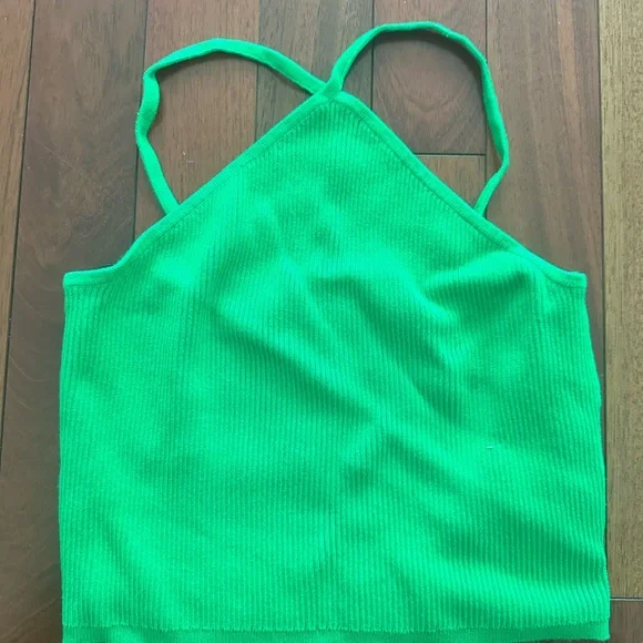 Green Ribbed Knit Halter Top Medium - Picture 3 of 5